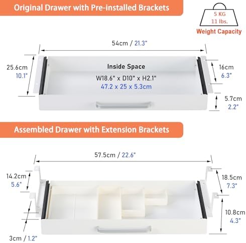 Under Desk Drawer 21" with 4 Divider Trays, Storage Drawer Organizer - Image 5