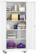Superday Garage Storage Cabinet with Wheels，73" H Metal Storage Cabinet with Doors and Adjustable Shelves, Lockable Steel Utility Tool Cabinets for Garage, Home Office, Kitchen(White) by SuperdayMetalFurniture