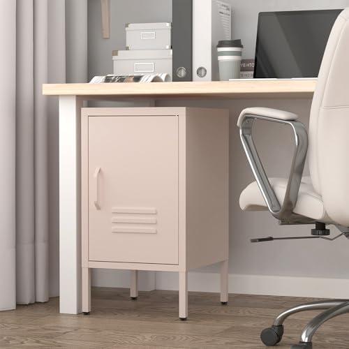 IRONFFICE Metal Cabinet,Locker Nightstand with Shelf,Metal Storage Locker,Steel Bedside Storage Cabinets for Living Room Bedroom,Pink - Image 7