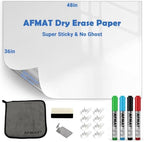 AFMAT Dry Erase Board Sticker, 48 x 36 inches White Board Wallpaper, Dry Erase Sticker for Wall, 4' x 3' Peel and Stick Whiteboard Contact Paper, Adhesive Whiteboard Roll, No Ghost, 3 Markers WS23 by AFMAT