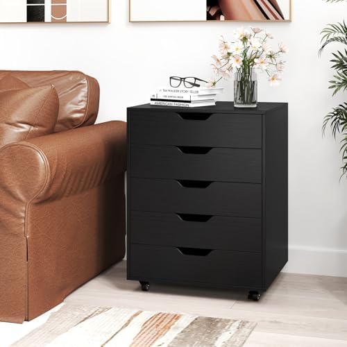 GIANTEX 5-Drawer Storage Cabinet, Mobile Lateral File Cabinet with Drawers, Wheels, Rolling Chest of Drawers, 19.5" x 16" x 25.5" for Office Under Desk Living Room, Study - Image 2