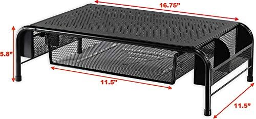 Simple Houseware Metal Desk Monitor Stand Riser w/ Organizer Drawer, Black - Image 2