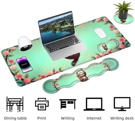 Keyboard Mouse Pad Set, Extended Gaming Mouse Pad+Ergonomics Keyboard Wrist Rest Support, Memory Foam, Easy Typing Pain Relief, 4Pcs XL Ultra Thick Desk Mat,Funny Sloth - Image 3