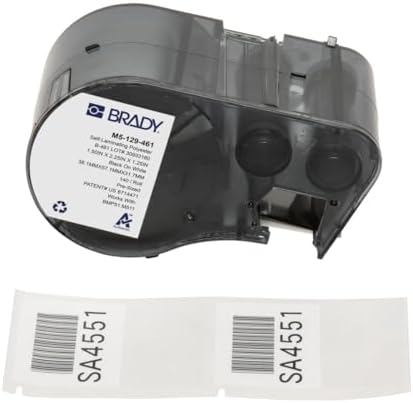 Brady Self-Laminating Polyester Pre-Sized Labels for Label Printer BMP51/BMP53/M511-140 Self Adhesive Printer Labels - Black on White, Transparent (57,15 mm (W) x 38,10 mm (H)) - M5-129-461 by BradyCorp