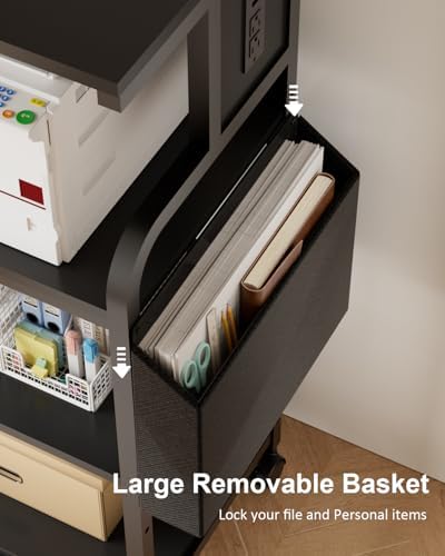 4-Tier Tall Printer Stand with Storage Adjustable Shelf and Bag - Image 4