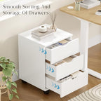 Farini 3-Drawer Under Desk Wooden File Cabinet with Lockable Caster Storage Cabinets for Home Office,White,Required Assembly - Image 3