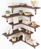 Fixwal Conner Shelves Wall Mounted for Decor, Walnut Brown Set of 5 by Fixwal