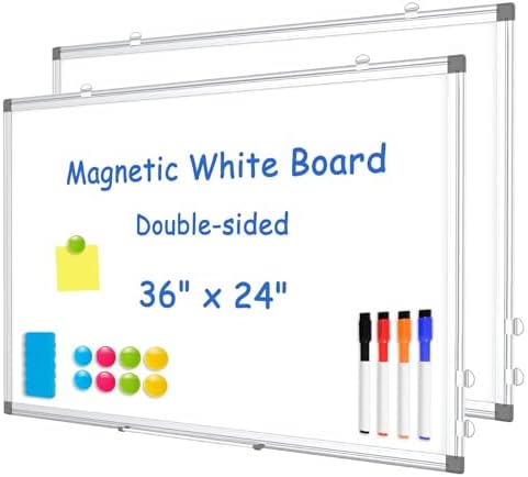Double-Sided White Board Dry Erase Magnetic Whiteboard Wall 36x24, 2-Pack by WALGLASS