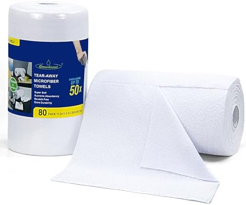 Greenfound Microfiber Cleaning Cloth Roll -80 Pack, 11.5x11.5, Tear Away Towels, Reusable and Washable Rags, White by Greenfound