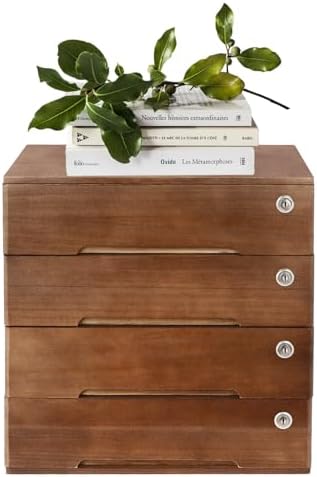 Wooden Desk Organizer with Drawers & Lock, Desktop Countertop Storage Cabinet Lockable Home Office Supplies File Tabletop Organizing Unit (4 Drawer - Retro Walnut) - Image 4