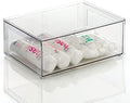 mDesign Plastic Stackable Bathroom Storage Organizer Bin Containers with Front Pull Drawer for Bathroom Countertop, Vanity, Closet Shelves - Holder for Beauty Accessories - Lumiere Collection - Clear by mDesign