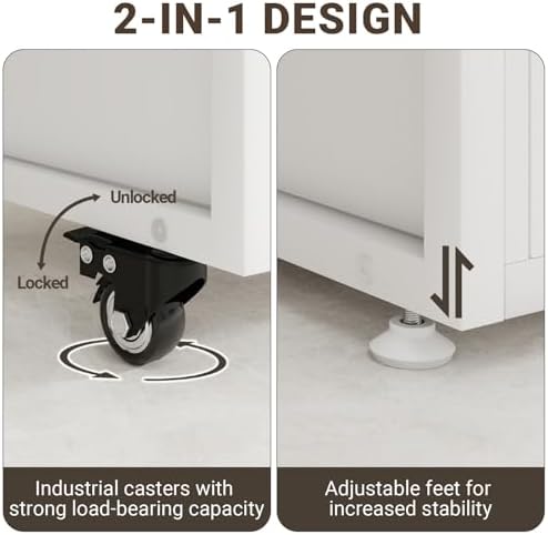 Natwind 3 -Tier Rolling Printer Cabinet with File Storage,23.6"x15.8",White - Image 5