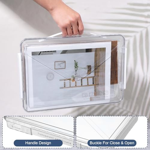 4 Pack Clear Plastic File Boxes with Handle, Modern Style, Stackable, Water Resistant, A4 Letter File, Document, Photo, Scrapbook Storage - Image 6