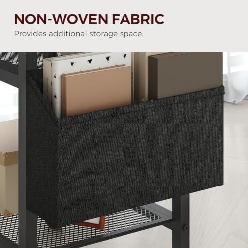 MAHANCRIS 4-Tier Printer Stand, Rolling Printer Table on Wheels, Industrial Storage Stand with Side Pocket, Wooden Tabletop, 2 S-Shaped Hooks, for Home Office, Black PTBK2601 - Image 7