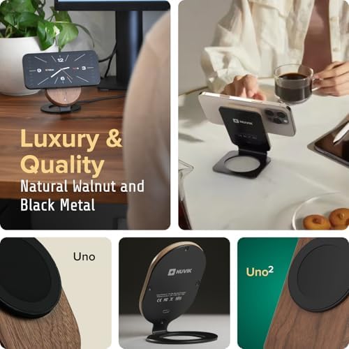 ARK Uno² - Solid Wood Phone Stand Magnetic Wireless Charging Station w/Adapter & USB to USBC 15W Wireless Charger. Home, Office, Kitchen,Best Mens Gifts! - Image 4