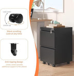 Guizeeopo 2 Drawer Locking File Cabinet, Fully Assembled Heavy-Duty Metal Filing Cabinets for Home Office, Quiet Slides, Anti-Tipping Wheels, Fits A4/Letter/Legal, Matte Black - Image 7