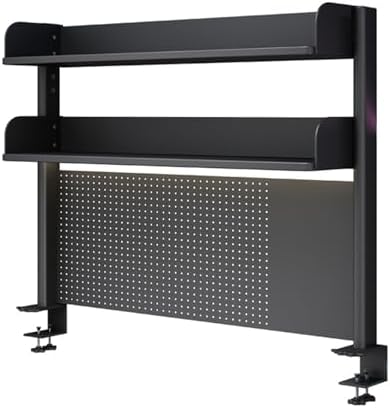 Clamp On Desk Organizer Shelf, BLACK Desk Extender Pegboard Workstation,Computer Desk Accessories for Office, Privacy Panel for Gaming Desk,23.6/31.4/39.3in Desktop Shelving (BLACK, 60cm/23.6in) by FPIGSHS