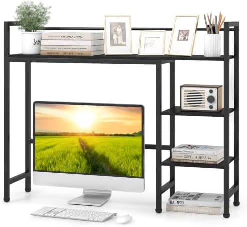 Tangkula 4-Tier Desktop Bookshelf, 38.5" Dorm Desk Hutch, Black by TANGKULA