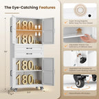 White Metal Garage Storage Cabinet Rolling Kitchen Storage Pantry Cabinet - Image 3