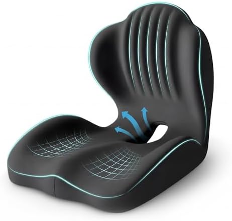 Ergonomic Waist Support and Seat Cushion, 2-in-1 Memory Foam Pad (Black) by LVGREEEN