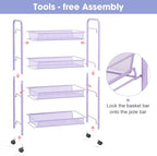 TOOLF 4 Tier Rolling Cart, Metal Utility Storage Cart with Wheels, Purple - Image 5