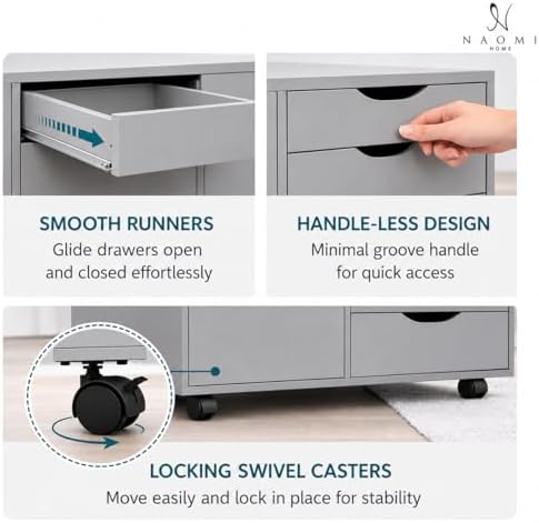 Naomi Home Amy 5-Drawer Rolling Office File Cabinet - Gray - Image 3