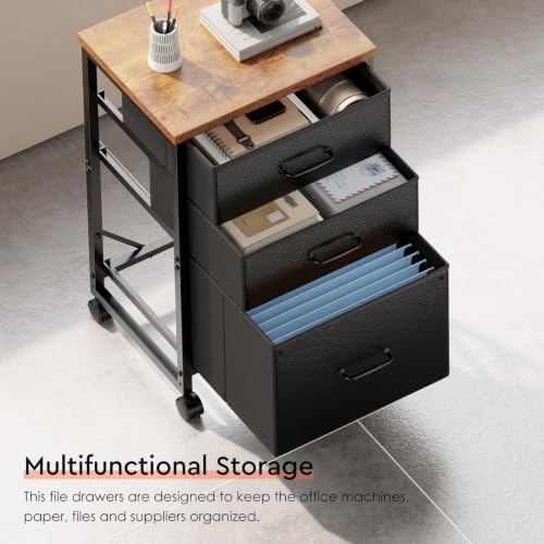 Maihail 3 Drawer Mobile File Cabinet on Wheels Fits A4 Size for Home Office - Image 4