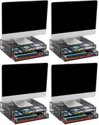 Mind Reader Monitor Stand, Ventilated Laptop Riser, Storage Drawer, Office, Metal Mesh, Black, 2 Drawers (Pack of 4) by MindReader