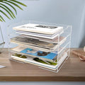 4 Pack- Stackable Paper Letter Tray,Clear Acrylic Magazine Holder and File Organizer - Sleek Desk Organizer for Home Office, Bookshelf, or Workspace - Space-Saving Transparent Document Holder by WYFHLPMMA