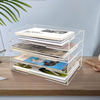 4 Pack- Stackable Paper Letter Tray,Clear Acrylic Magazine Holder and File Organizer - Sleek Desk Organizer for Home Office, Bookshelf, or Workspace - Space-Saving Transparent Document Holder by WYFHLPMMA