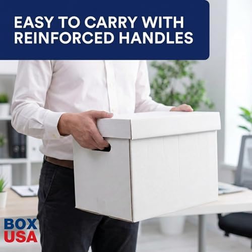 BOX USA Boxes with Lids and Handles (12-Pack) - File Storage Boxes for Office Supplies, Book Storage, Moving, and Packaging - Image 3
