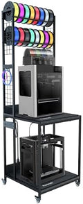 Heavy Duty PRT22 3D Printer Stand with Power Hub, High Density Polymer Vibration Damping Pads, Elevated Storage & Locking Wheels for Most Large Printers by Poweruck