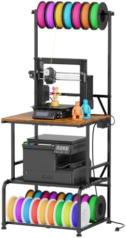 3D Printer Stand with Filament Storage, Large 3D Printer Table Filament Organizer with Spool Holder, Heavy Duty Printer Rack Workstation for 2 Printers, Filament Spools and Tools by Bliesosfud