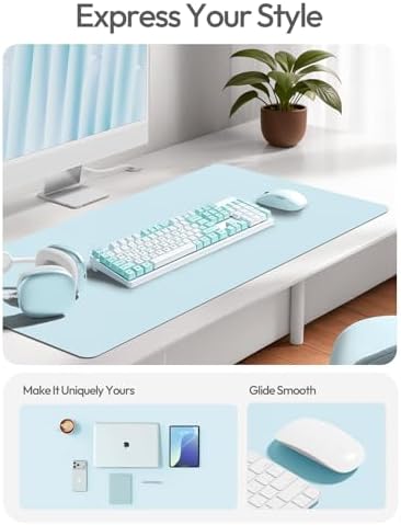 YSAGi Leather Desk Protector, Office Mat, Large Mouse Mat, Non-Slip PU Leather Blotter, Laptop Desk Mat, Waterproof Writing Pad for Office and Home(Baby Blue, 63" x 24") - Image 2