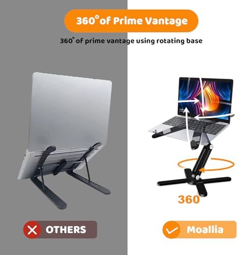 MOALLIA N86 360 Rotating Laptop Stand for Desk with Locking Knobs, Black - Image 3