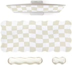 L-SPOUTTO Beige Checkered Mouse Pad Set,Scalloped XXL Desk Mat Set by L-SPOUTTO