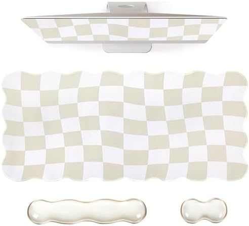 L-SPOUTTO Beige Checkered Mouse Pad Set,Scalloped XXL Desk Mat Set by L-SPOUTTO