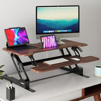 Mount-It! Large 38 Inch Standing Desk Converter, Sit Stand Desk Riser for Dual Monitors with Keyboard Tray, Height Adjustable Desktop Workstation, Easy Lift Gas Spring, Rustic Walnut Brown - Image 5