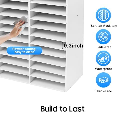 Literature Organizer with 48 Compartments, Adjustable File Sorter Mail Center, PVC Paper Storage Cabinet with Shelves for Home, Office & Classroom, White - Image 5
