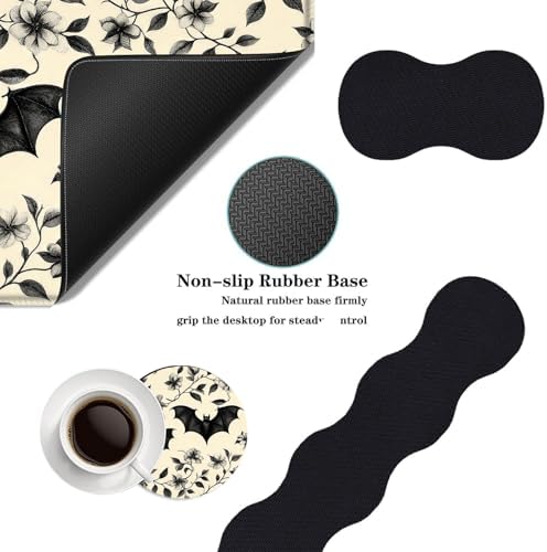 Mouse Pad,Large Desk Mat Set, 4in1 XL Mousepad + Keyboard Wrist Rest+Mouse Wrist Rest+Coaster with Ergonomic Desk Pad for Home Office Table Computer Cover -Floral Bats Pattern - Image 2