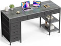 Huuger Computer Desk with 6 Drawers, Office Desk with Shelves, Reversible Gaming Desk, Corner Desk with Storage, Work for Home Office, Study, Living Room, 54inch, Grey by Huuger
