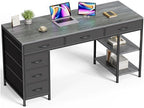 Huuger Computer Desk with 6 Drawers, Office Desk with Shelves, Reversible Gaming Desk, Corner Desk with Storage, Work for Home Office, Study, Living Room, 54inch, Grey by Huuger