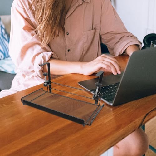 ibasenice Under Desk Shelf: Metal Storage Rack with Clamp Desk Cable Management Tray Organizer Basket for Cables Papers and Office Tables Supplies Black - Image 2