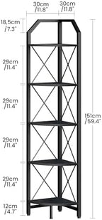 CHOEZON 5-Tier Corner Shelf, Industrial Corner Bookshelf, 59.4" Corner Storage Stand, Plant Stand Display Shelf, Corner Bookcase for Bedroom, Living Room, Home Office, Black TCJ10BB - Image 2