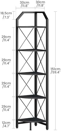 CHOEZON 5-Tier Corner Shelf, Industrial Corner Bookshelf, 59.4" Corner Storage Stand, Plant Stand Display Shelf, Corner Bookcase for Bedroom, Living Room, Home Office, Black TCJ10BB - Image 2