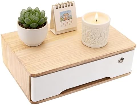 Desktop Storage Box,Desk Organizer Drawers,Desktop Organizer,Office Supplies Drawer Organization with Lockable Drawer for Office,School Supplies,1Tiers,Original Wood Color, White by Weglae