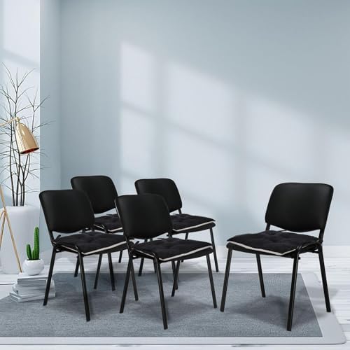 Office Stacking Chair Cushions 4 Pack, Corduroy High Density Foam Kitchen Seat Cushions with Ties, Square 17" x 17" Indoor Non-Slip Dining Chair Pads, Black, 4pcs - Image 2