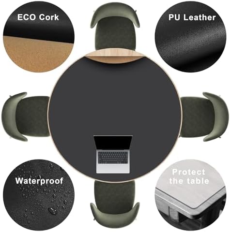 CENNBIE 54 Inches Round Cork Leather Dining Table Mat (Black) - Image 3