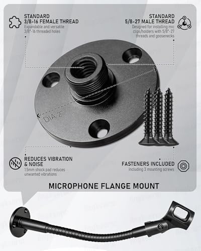30-INCH Modular Microphone Stand Kit - Heavy-Duty Flexible Gooseneck Desktop Mic Stands Flange Mount Base and Extension Tube - Image 4