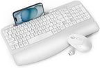 Wireless Keyboard and Mouse Combo, Full-Sized Ergonomic Wave Keys Keyboard with Memory Foam Wrist Rest & Phone Holder, 2.4G Quiet Keyboard Mouse Work Setup for PC Laptop, Office or Home (White) by Unknown